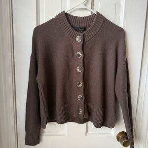Quince Brown Cotton Cropped Cardigan XS
